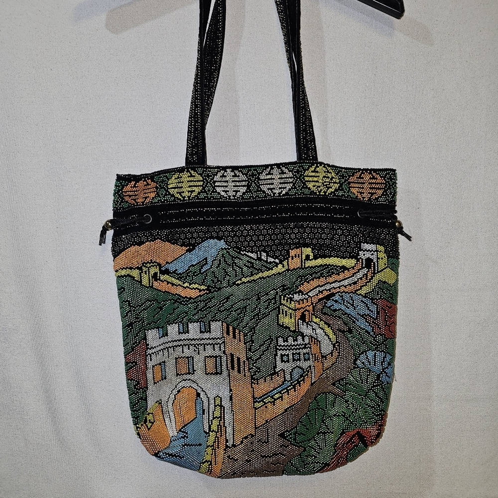 Colorful Beaded Tapestry Tote Bag
